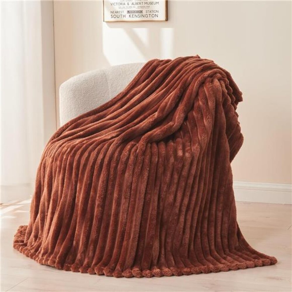 Super Soft Throw Blanket Coffee Ribbed Premium Silky Flannel Fleece 50"x60"